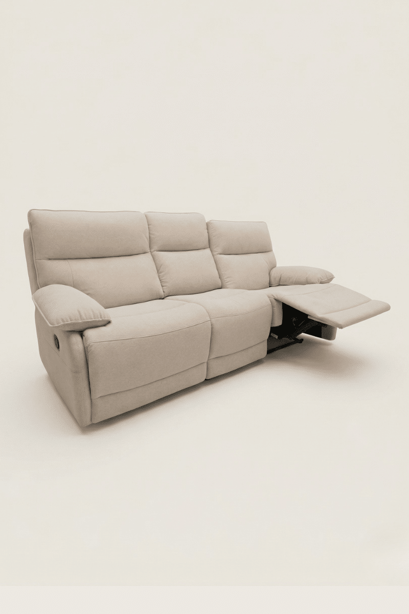 Cream Aquaclean fabric manual recliner sofa Rustica Furniture