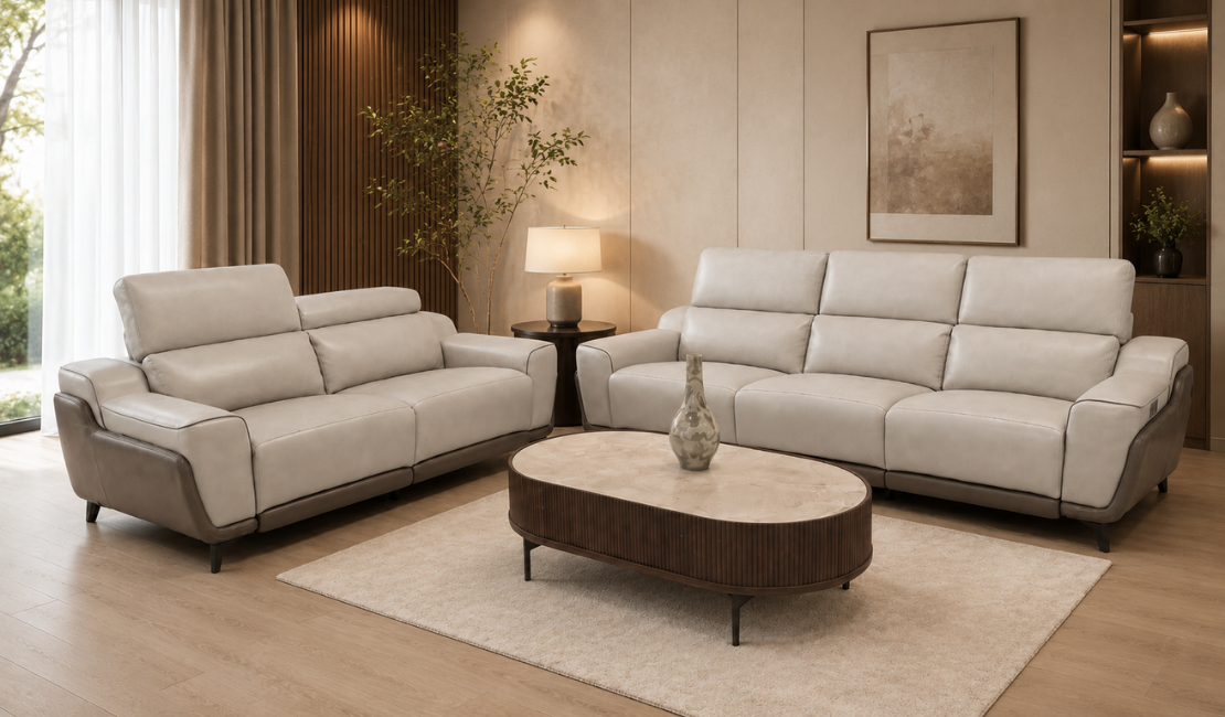Alden Half Thick Leather 2 + 3 Seater Power Recliner Sofa (sr)